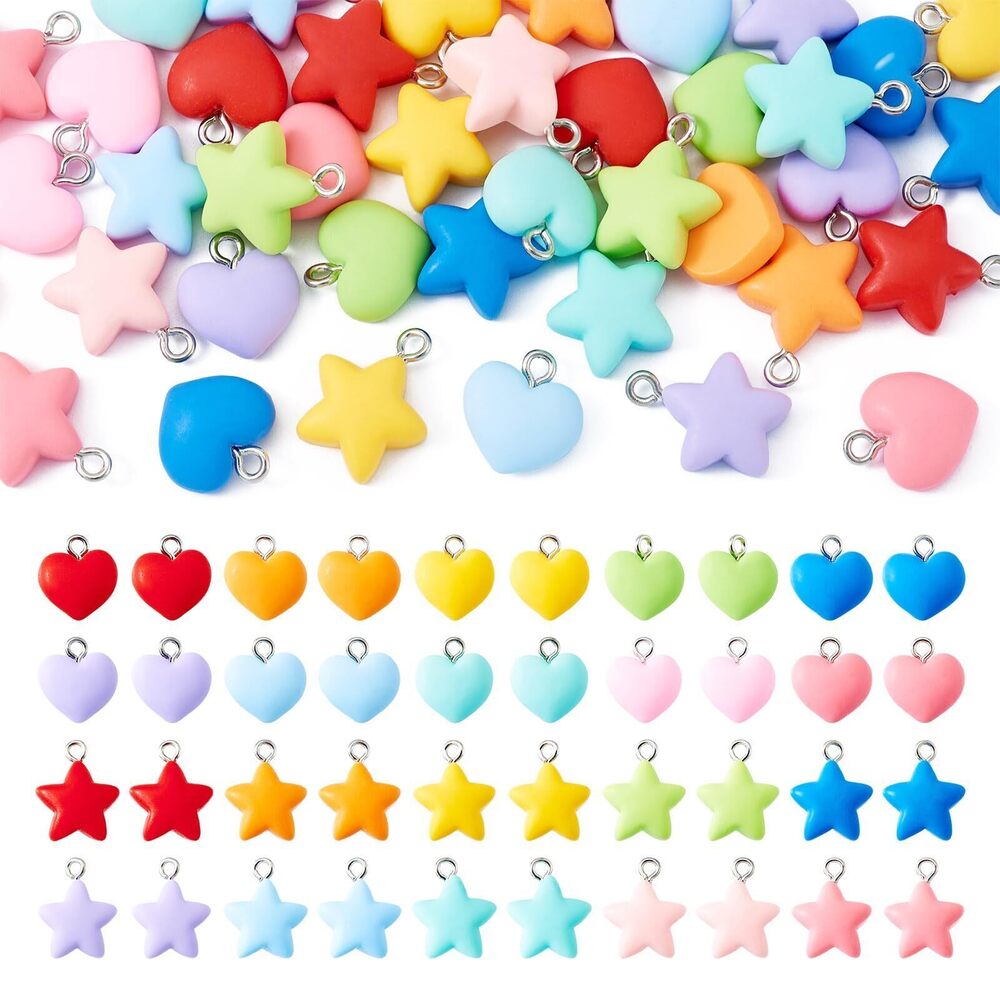 9458 40Pcs Resin Love Heart Charms Resin Star Pendants Cute Sweet Heart